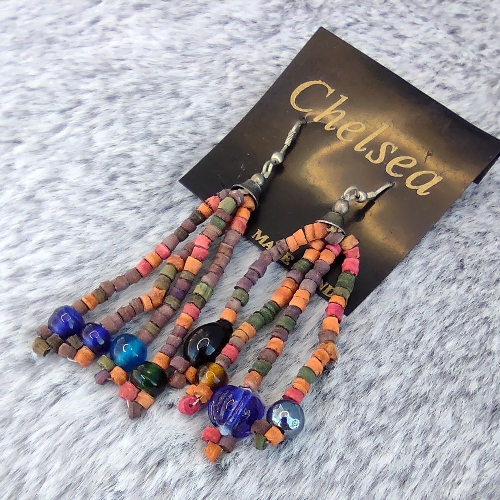 Chelsea Wood & Glass Beaded Dangle Earrings